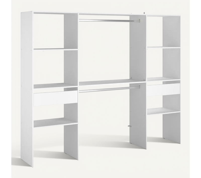 Kit Dressing Artic - Décor Blanc - 2 Colonnes + 2 Penderies + 2 Tiroirs - L 220 X P 40 X H 180 Cm -
