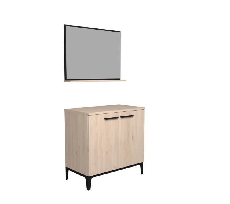 Meuble Bas De Salle De Bain Brook - Décor Chêne Jackson - 2 Portes - Miroir + Tablette
