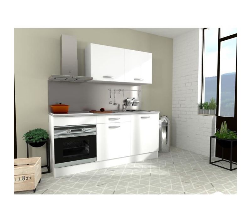 Cuisine Complète - L 180 Cm - Blanc Mat - Plan De Travail Inclus - Oslo