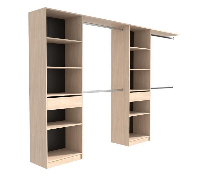 Dressing Extensible - 2 Colonnes Avec 2 Tiroirs Et 10 Étageres + 4 Penderies - Décor Chêne - Duo