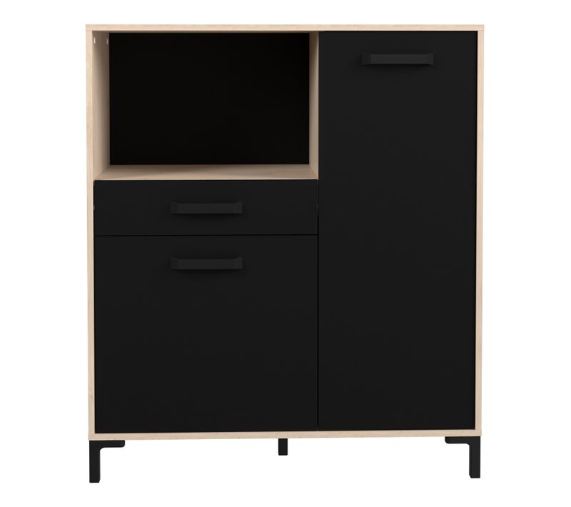 Buffet Cuisine Factory - Décor Chene Et Noir - 2 Portes + 1 Tiroir L 100 X P 43,3 X H 116 Cm