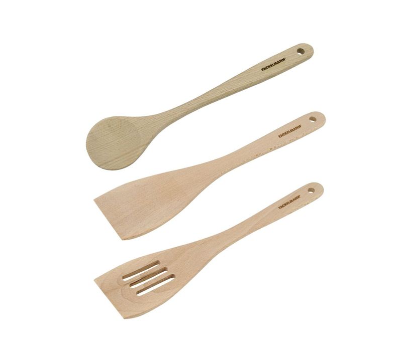 Lot De 3 Ustensiles De Cuisine En Bois Dont 2 Spatules Et Une Cuillère Nature