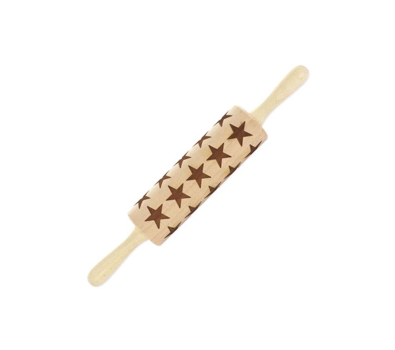 Rouleau à Pâtisserie En Bois Motif Étoiles 40 Cm Fackelmann Noël