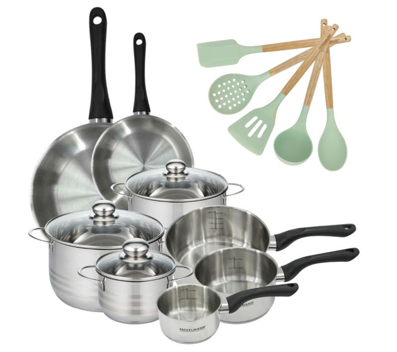 Batterie De 2 Poêles 20/28 Cm 3 Faitouts 16/20/24 Cm Et 3 Casseroles 12/16/20 Cm Et 5 Ustensiles Fa…