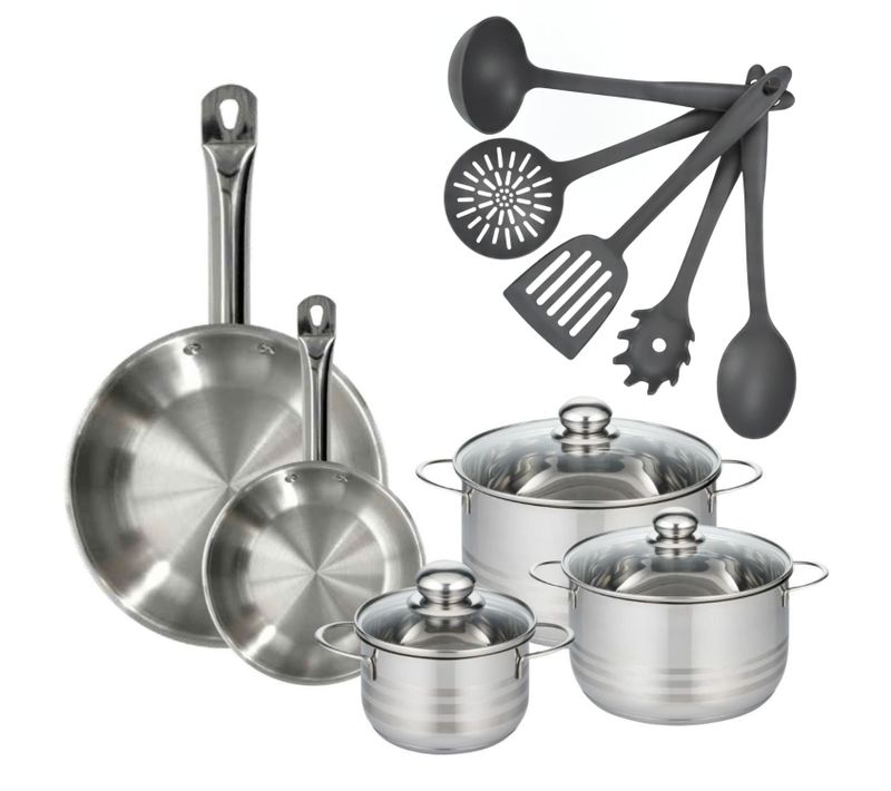 Batterie De Cuisine Avec 2 Poêles 20/28 Cm Et 2 Faitouts 20/24 Cm Avec 1 Ustensiles De Cuisine Fack…
