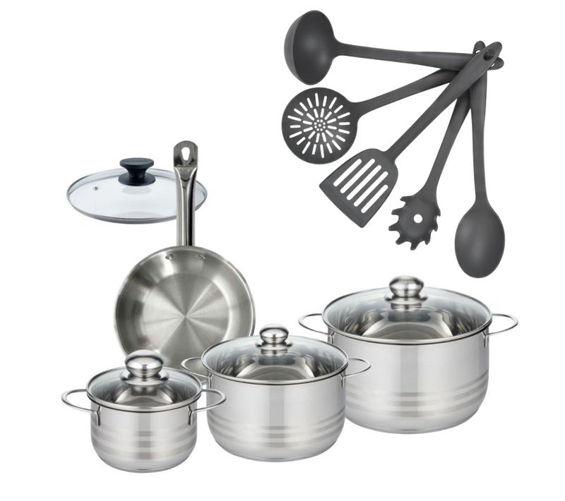Batterie De Cuisine Avec 3 Faitouts 16/20/24 Cm 1 Poêle 20 Cm Et 6 Ustensiles De Cuisine Sans Pfas …