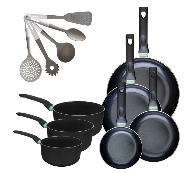 Batterie De Cuisine Avec 4 Poêles 16/20/24/28 Cm Et 3 Casseroles 16/18/20 Cm Avec 5 Ustensiles De C…