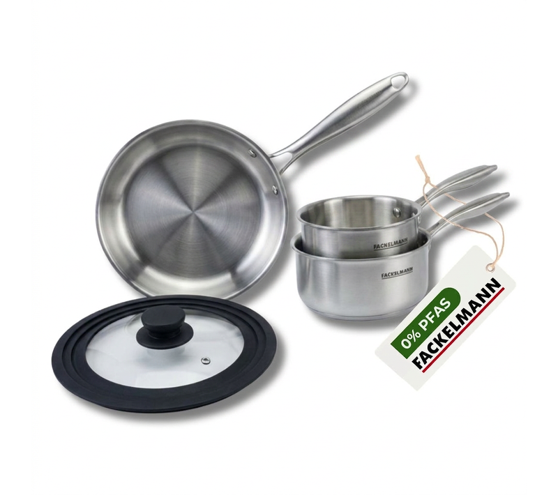 Batterie De Cuisine Avec 1 Poêle 24 Cm Et 3 Casseroles 14/16/18 Cm Avec 1 Couvercle De Cuisson Univ…
