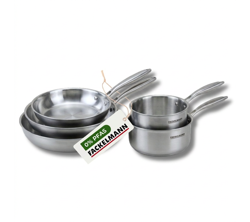 Batterie De Cuisine Avec 3 Poêles 24/26/28 Cm Et 3 Casseroles 14/16/18 Cm En Inox Sans Pfas Fackelm…