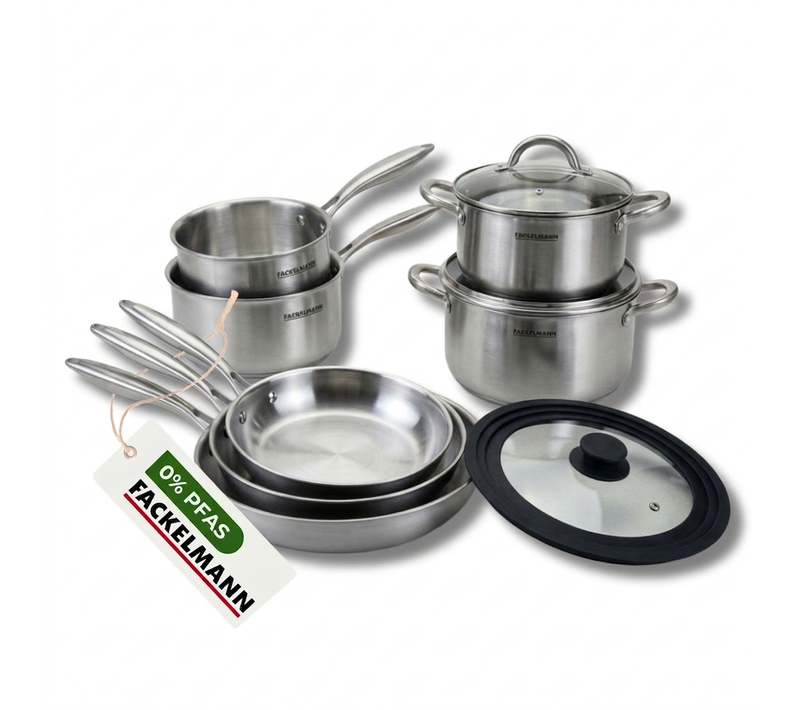 Batterie De Cuisine Avec 3 Poêles 20/24/28 Cm Et 3 Casseroles 14/16/18 Cm Et 1 Couvercle De Cuisson…