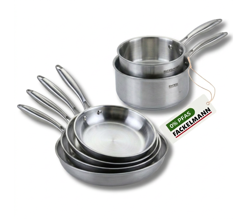 Batterie De Cuisine Avec 4 Poêles 20/24/26/28 Cm Et 3 Casseroles 14/16/18 Cm En Inox Sans Pfas Fack…