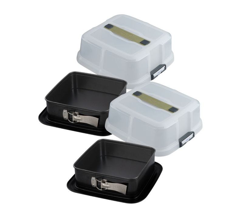 Ensemble De 2 Moules à Charnière Carré Avec Couvercle 23 Cm Bake Click And Go