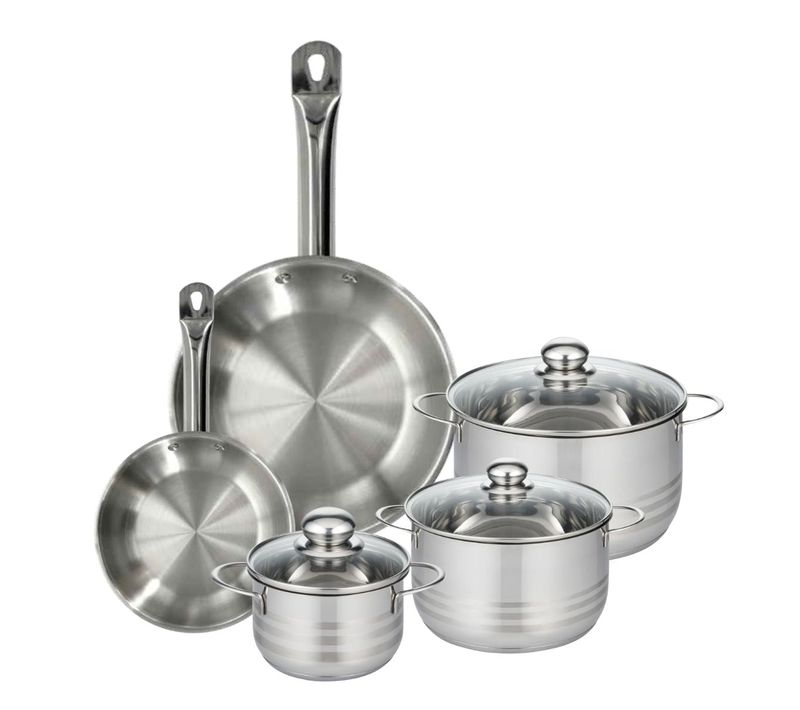 Set 2 Poêles 20 28 Cm En Inox, 3 Faitouts Inox 16, 20 Et 24 Cm Eterna