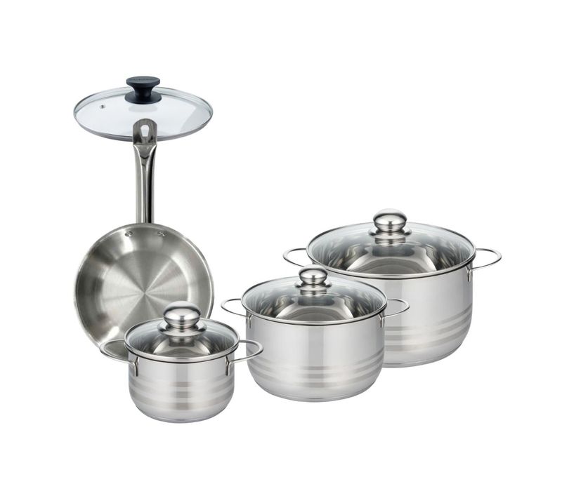 Set 1 Poêle 20 Cm Et 1 Couvercle Verre, 3 Faitouts Inox 16, 20 Et 24 Cm