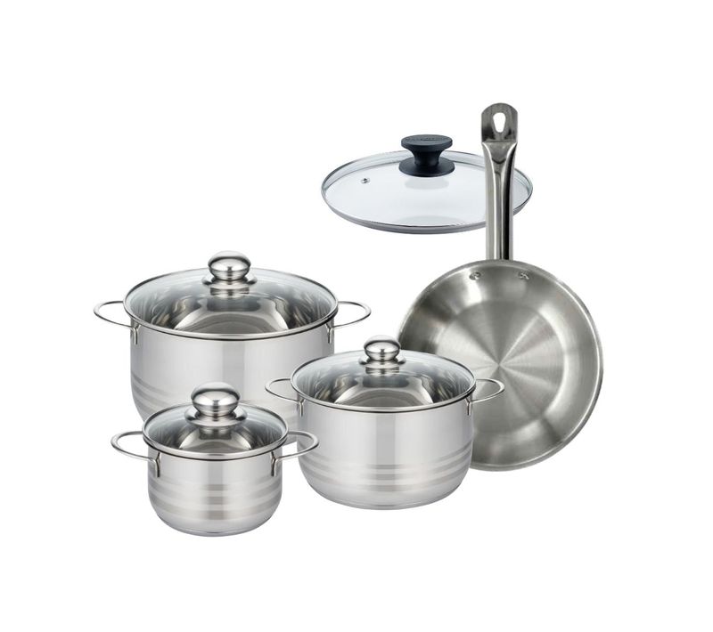 Set 1 Poêle 24 Cm Et 1 Couvercle Verre, 3 Faitouts Inox 16, 20 Et 24 Cm