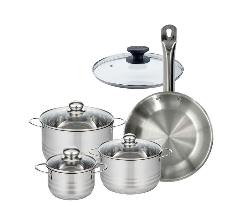 Set 1 Poêle 28 Cm Et 1 Couvercle Verre, 3 Faitouts Inox 16, 20 Et 24 Cm