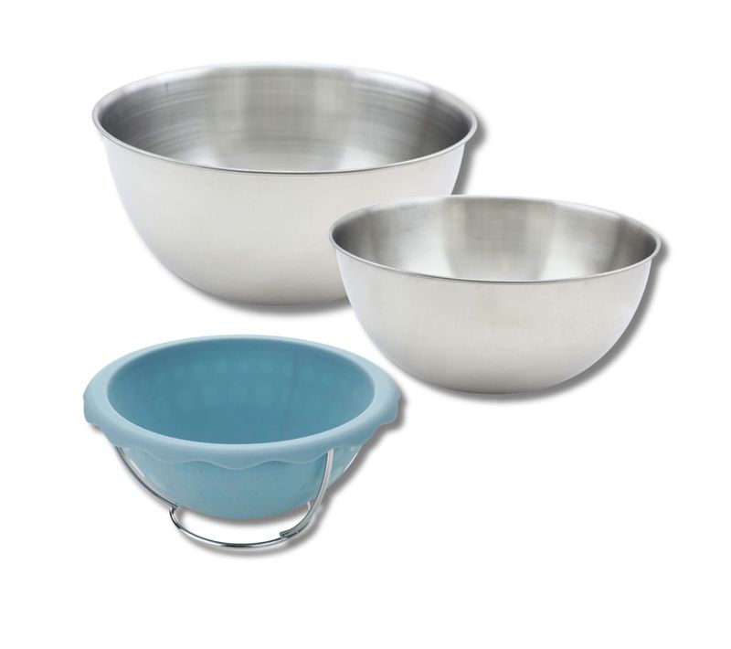 Set Comprenant 1 Moule Demi Sphère, 1 Spatule Et 2 Bols à Mixer Inox