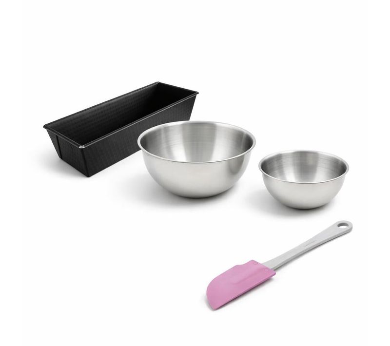 Ensemble Avec 1 Moule à Cake 25,5cm, 1 Spatule Et 2 Bols à Mixer En Inox