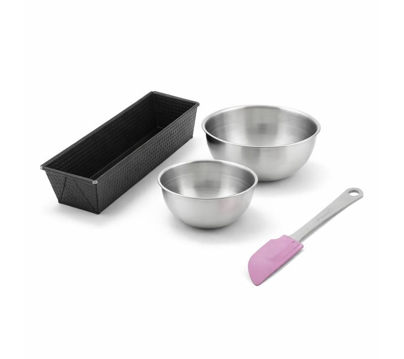 Lot De Pâtisserie Avec 1 Moule à Cake 30,5 Cm, 1 Spatule Et 2 Bols à Mixer En Inox
