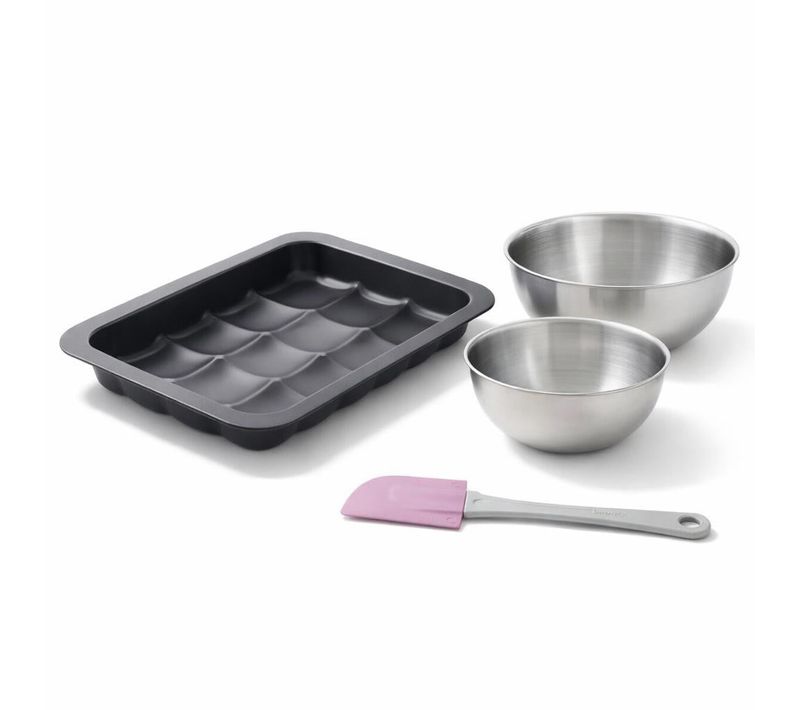 Lot Avec 1 Moule 12 Mini Pains 36 X 27 Cm, 1 Spatule Et 2 Bols à Mixer En Inox