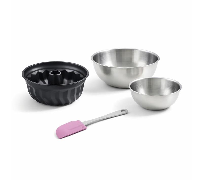 Lot Comprenant Avec 1 Moule à Kouglof 25 Cm, 1 Spatule Et 2 Bols à Mixer En Inox