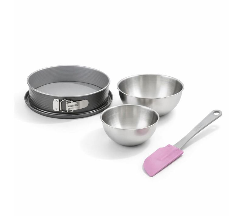 Set à Pâtisserie Avec 1 Moule à Charnière Rond 28 Cm à Fond Plat, 1 Spatule Et 2 Bols