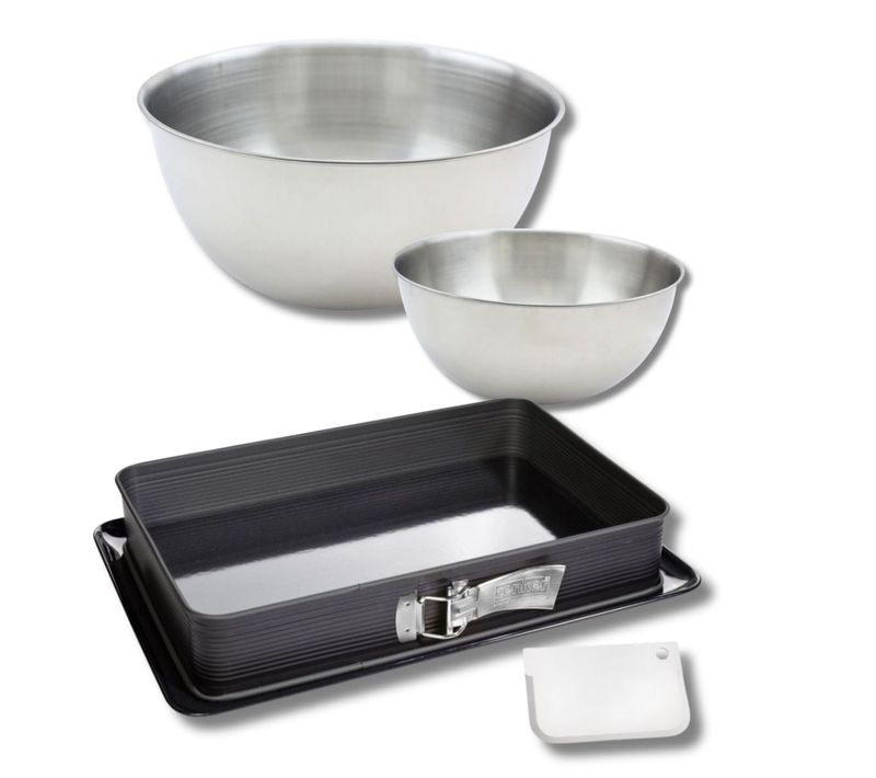 Set à Pâtisserie Avec 1 Moule à Gâteaux Rectangulaire à Charnière, 1 Spatule Et 2 Bols