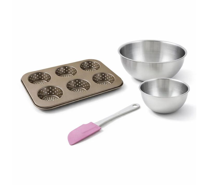 Set De Pâtisserie Avec 1 Moule à Pain Ronds 6 Empreintes, 1 Spatule Et 2 Bols à Mixer