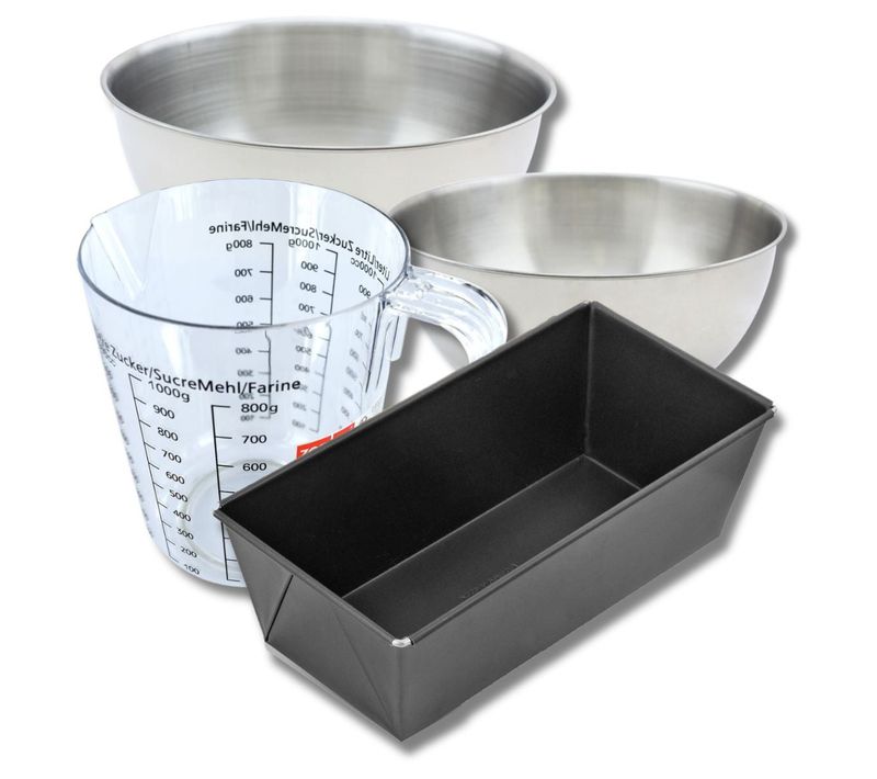 Set Pâtisserie Avec Moule à Pain 31 Cm, 2 Bols à Mixer, Verre Mesureur Et Spatule Zenker