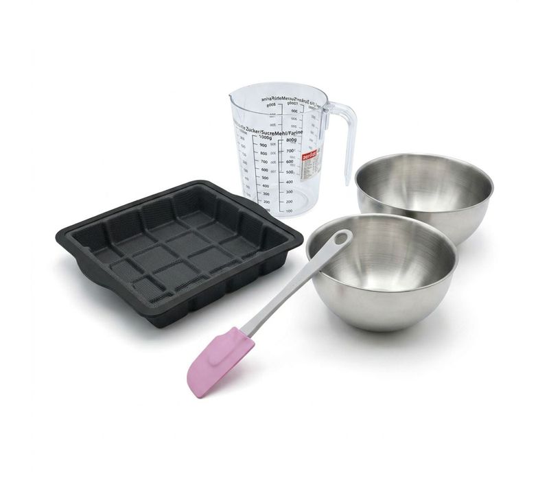 Set Pâtisserie Avec Moule En Forme De Tablette De Chocolat, 2 Bols à Mixer, Verre Mesureur