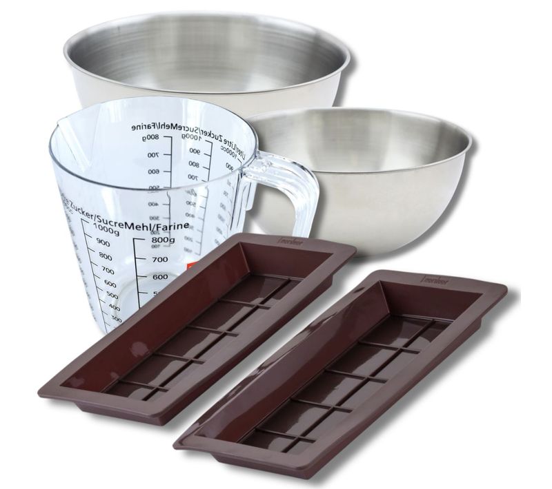 Set Pâtisserie Avec 2 Moules à Chocolat De Dubaï, 2 Bols à Mixer, Verre Mesureur Et Spatule Zenker