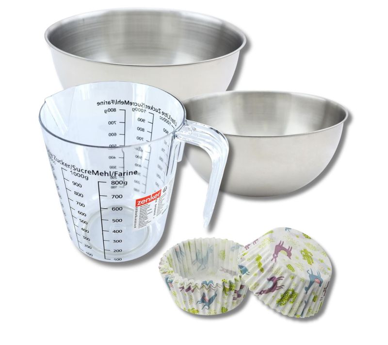 Set Pâtisserie Avec 50 Moules à Muffins Lama En Papier, 2 Bols à Mixer, Verre Mesureur Et Spatule