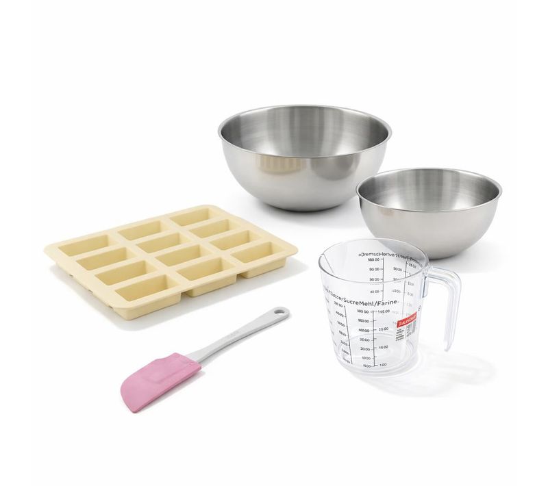 Set Pâtisserie Avec Moule Pour 12 Barres De Céréales, 2 Bols à Mixer, Verre Mesureur Et Spatule