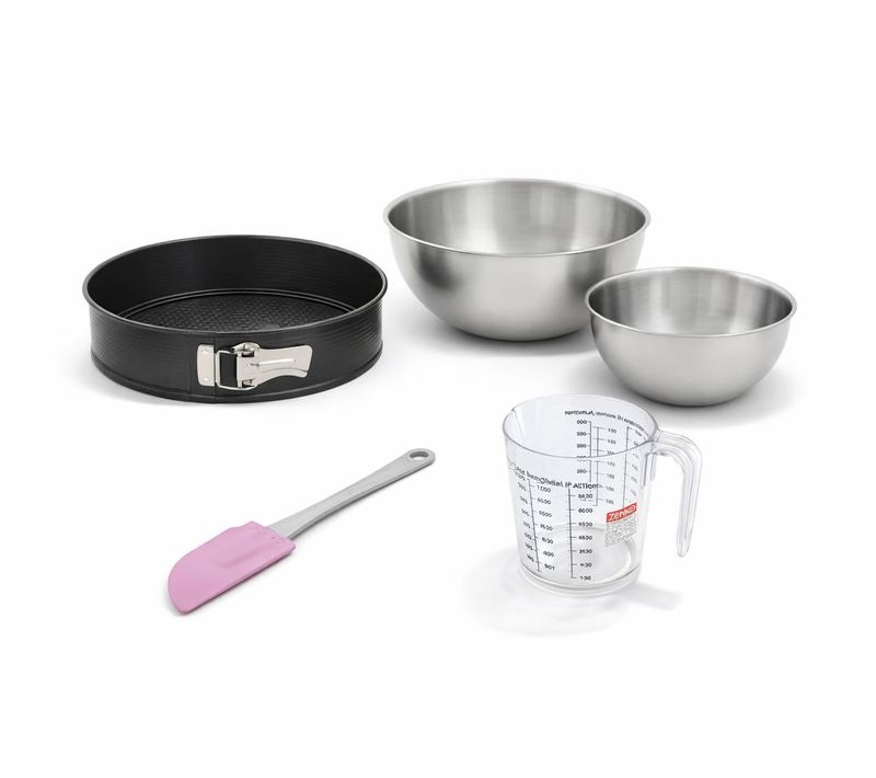 Set De 5 Ustensiles De Pâtisserie Moule à Manqué Bol à Mixer Spatule Et Verre Doseur Black Metallic…