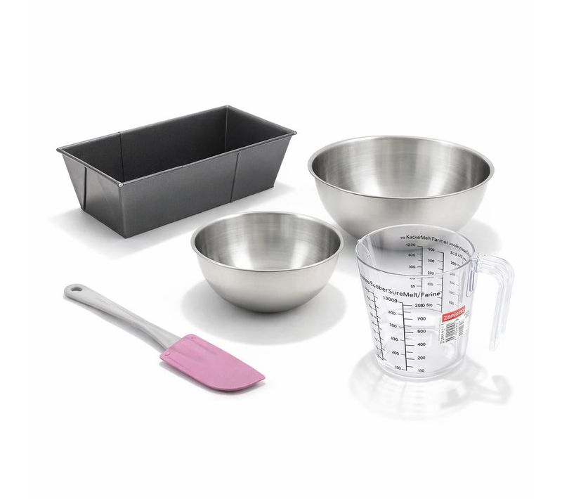 Set De 5 Ustensiles De Pâtisserie Avec Moule à Gâteaux 2 Bols Spatule Et Verre Mesureur Black Metal…