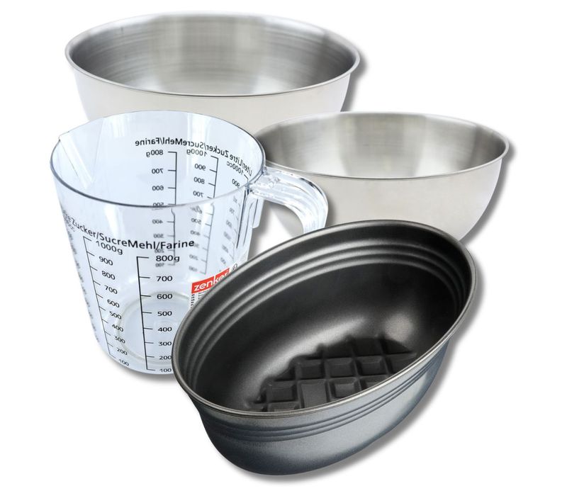 Set Pâtisserie Avec Moule à Pain Ovale 26 Cm, 2 Bols à Mixer, Verre Mesureur Et Spatule Zenker
