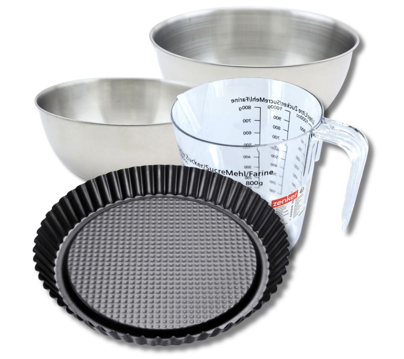 Set Pâtisserie Avec Moule à Tarte Renversée 28 Cm, 2 Bols à Mixer, Verre Mesureur Et Spatule Zenker
