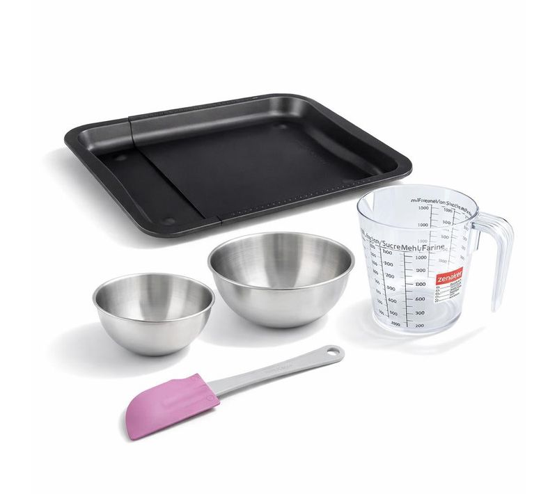 Set Pâtisserie Avec Plaque De Four Extensible De 35-52 Cm, 2 Bols à Mixer, Verre Mesureur