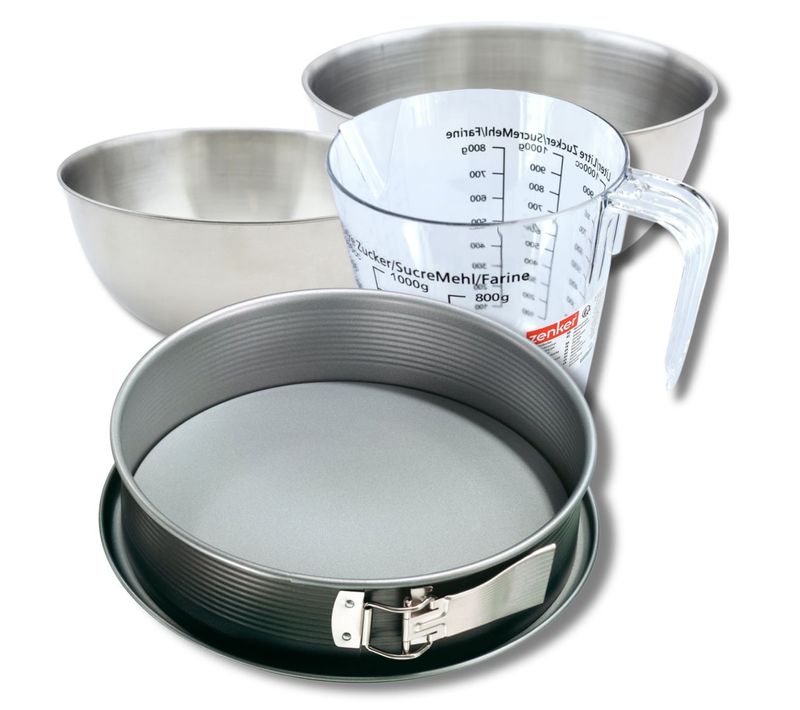 Set Pâtisserie Avec Moule à Manqué De 28 Cm Acier, 2 Bols à Mixer, Verre Mesureur Et Spatule Zenker