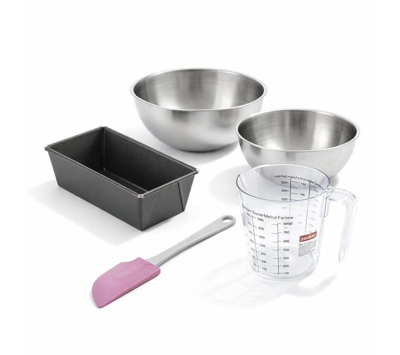 Set Pâtisserie Avec Mini Moule à Cake 16 Cm, 2 Bols à Mixer, Verre Mesureur Et Spatule