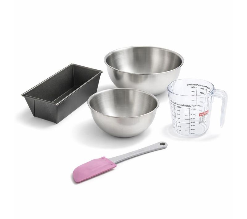 Set Pâtisserie Avec Mini Moule à Cake 20 Cm, 2 Bols à Mixer, Verre Mesureur Et Spatule