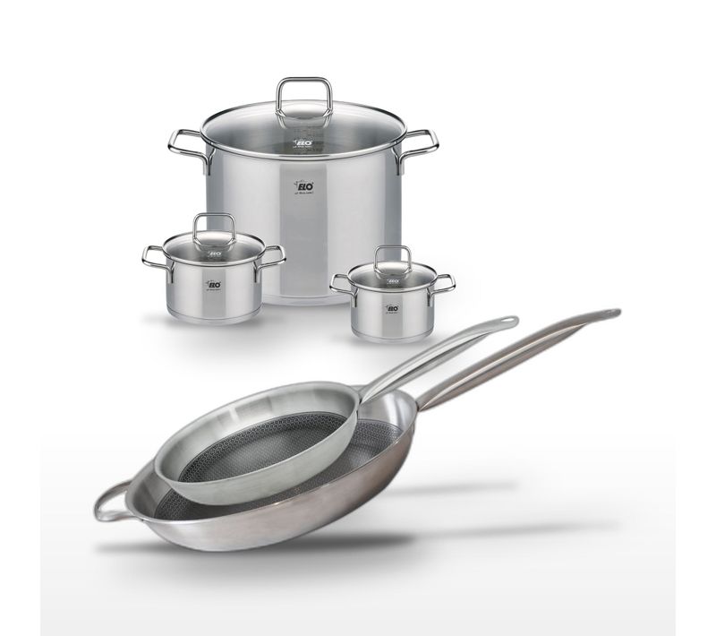 Batterie De Cuisine Avec 2 Poêles 28/32 Cm Et 3 Faitouts 14/16/26 Cm En Inox Et Verre Sans Pfas Elo…