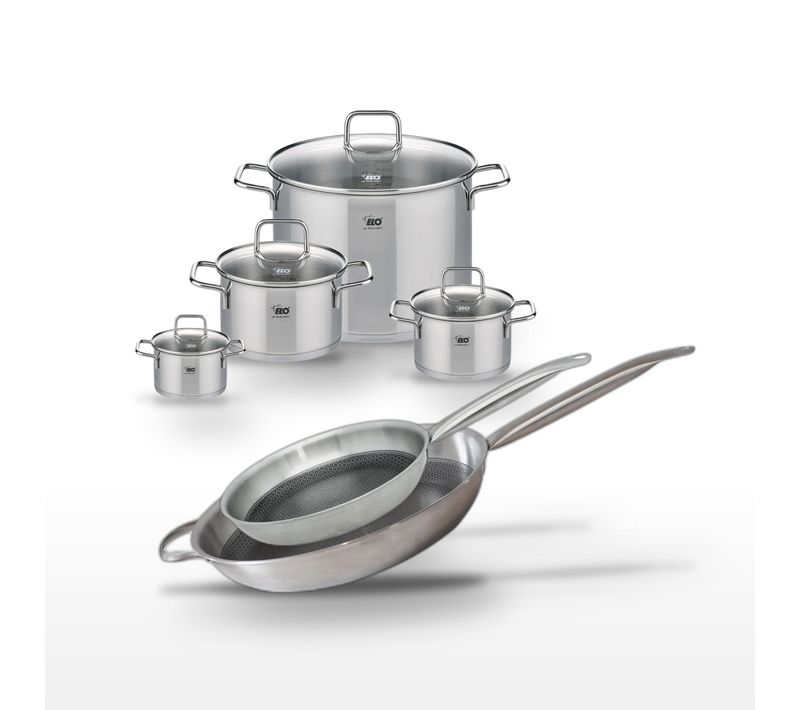 Batterie De Cuisine Avec 2 Poêles 28/32 Cm Et 4 Faitouts 14/16/20/26 Cm En Inox Sans Pfas Elo Colle…