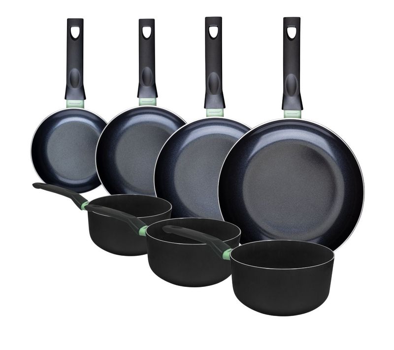 Ensemble De 4 Poêles De 16, 20, 24 Et 28 Cm Et 3 Casseroles 16, 18 Et 20 Cm