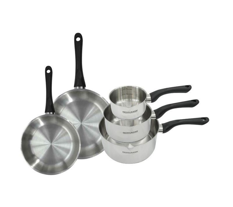 Set 2 Poêles 20 Et 24 Cm Et 3 Casseroles 12 16 Et 20 Cm En Inox Geneva