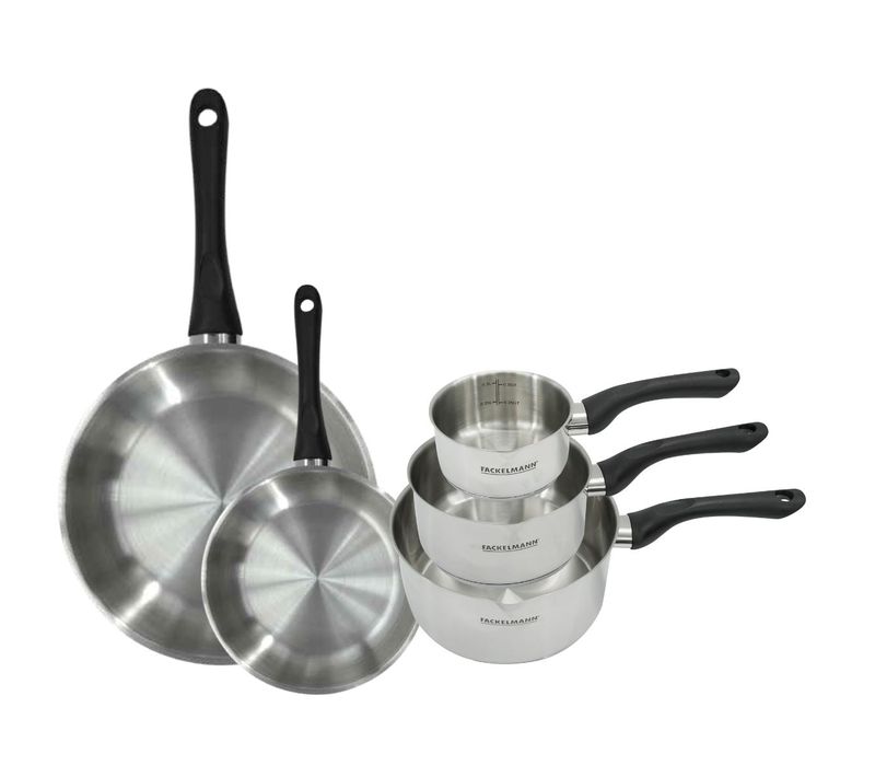 Set 2 Poêles 20 Et 28 Cm Et 3 Casseroles 12 16 Et 20 Cm En Inox Geneva