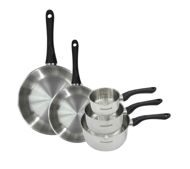Set 2 Poêles 24 Et 28 Cm Et 3 Casseroles 12 16 Et 20 Cm En Inox Geneva