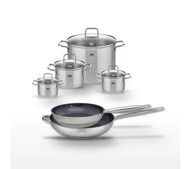 Lot 2 Poêles Céramique 28/32cm et 4 Faitouts Inox 14/16/20/26cm Elo Profi Therm Platinum