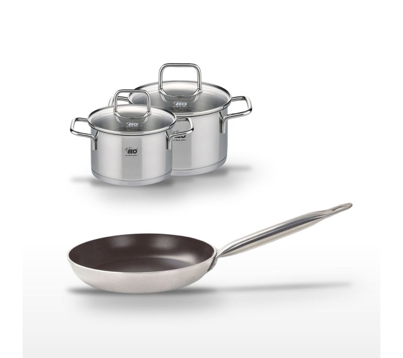 Lot Poêle 24cm Céramique Sans Pfas Et 2 Faitouts 12/14cm Elo Bistro Line Citrin