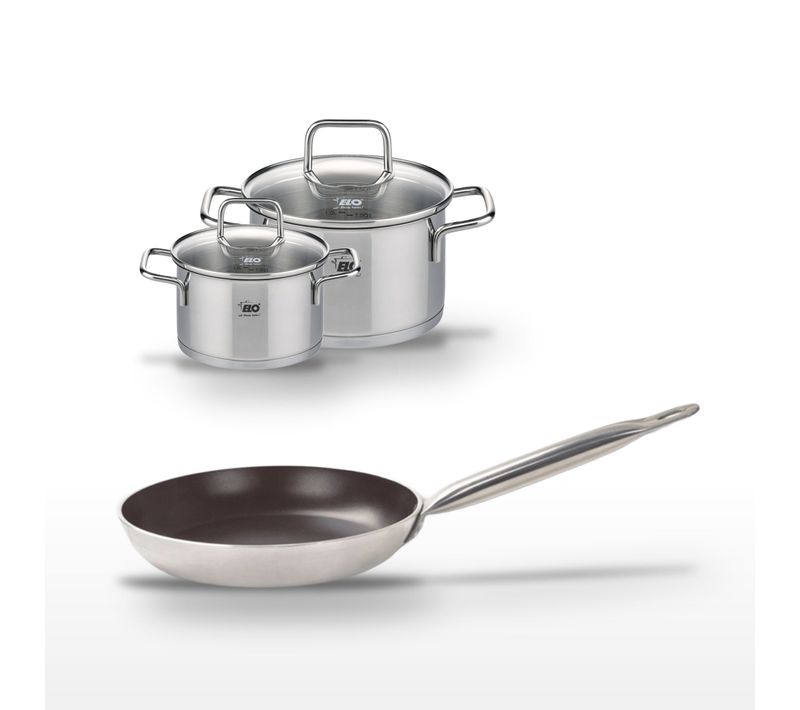 Lot Poêle 24 Cm Avec Revêtement Céramique Sans Pfas et 2 Faitouts 12/16 Cm Elo Bistro Line Citrin